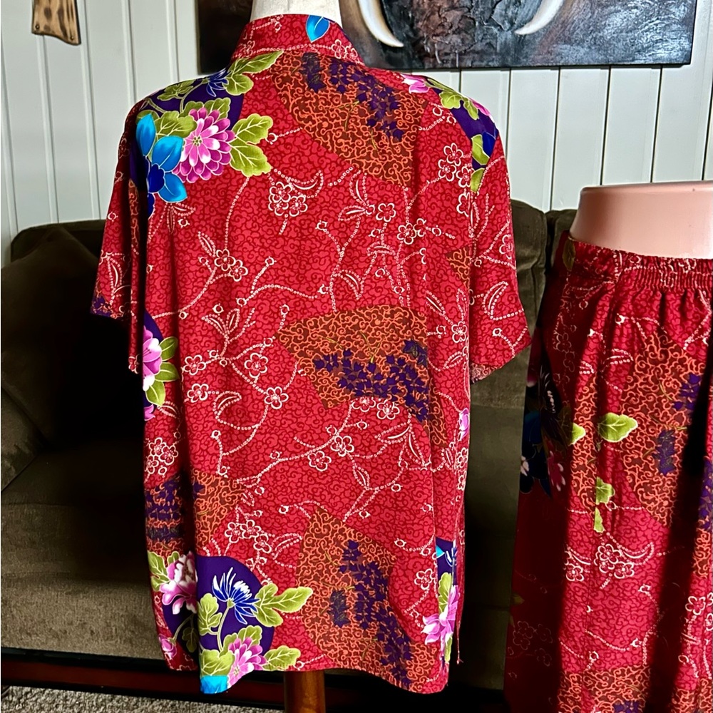 Clio II • Vintage • 1980’s • Size 1X • 2 Pieces • Red • Asian • Floral • Dress - Picture 13 of 14